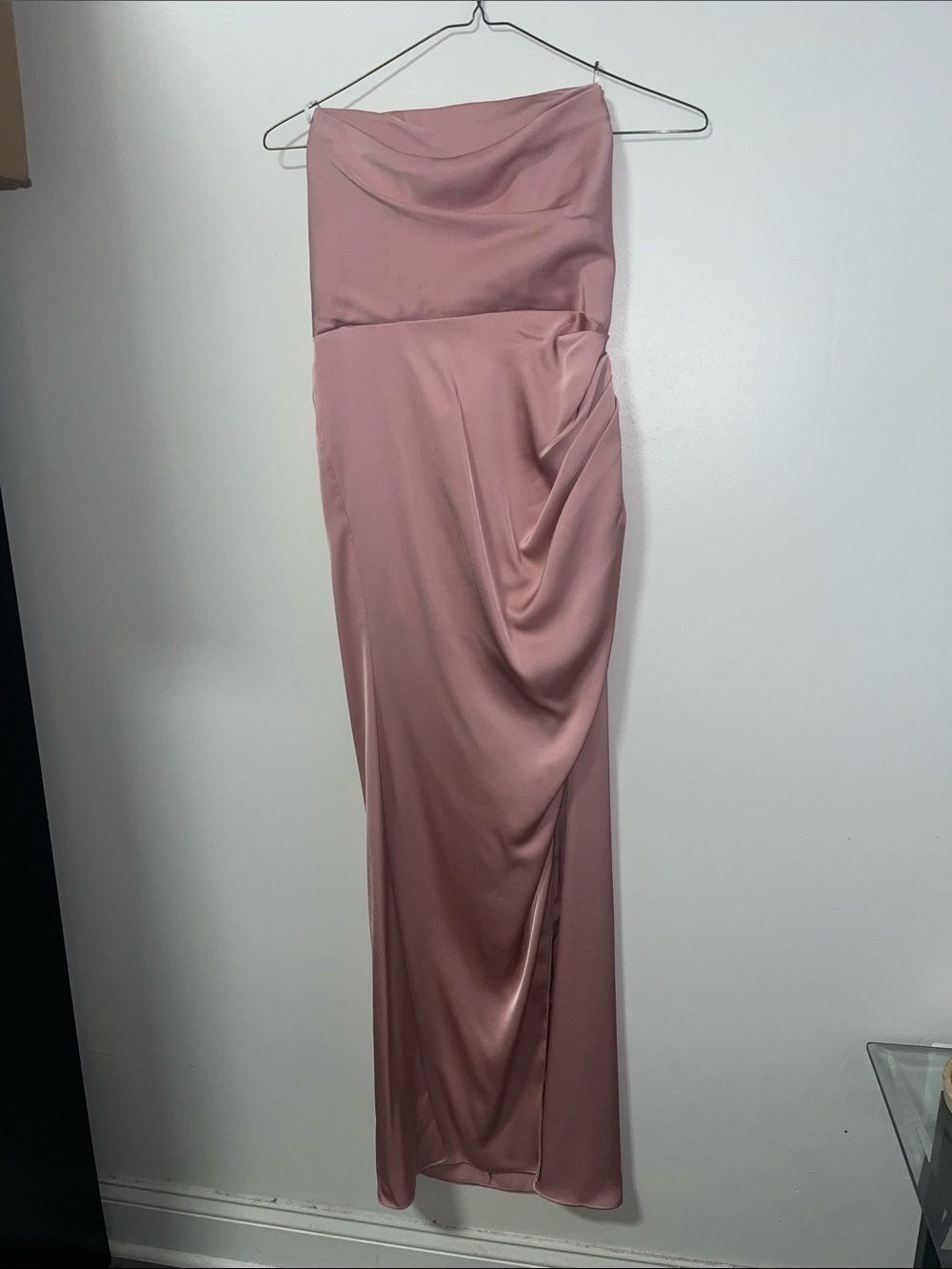 Azazie Strapless Satin Gown in Dusty Rose